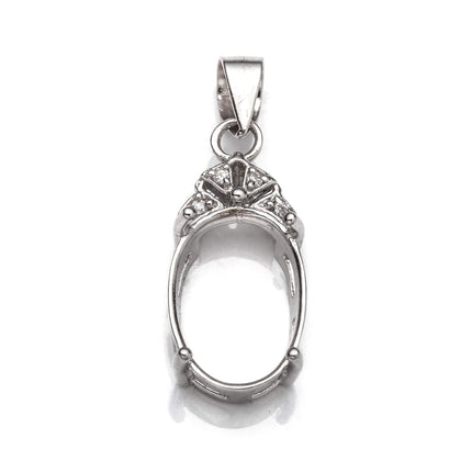Pendant with Cubic Zirconia Inlays and Oval Mounting and Bail in Sterling Silver 10x12mm