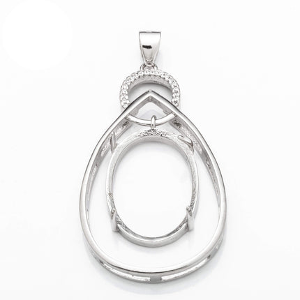 Pear Pendant with Cubic Zirconia Inlays and Oval Mounting and Bail in Sterling Silver 18x24mm