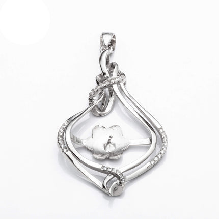 Pear Pendant with Cubic Zirconia Inlays and Cup and Peg Mounting and Bail in Sterling Silver 9mm