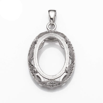 Oval Pendant with Cubic Zirconia Inlays and Oval Bezel Mounting and Bail in Sterling Silver 12x17mm