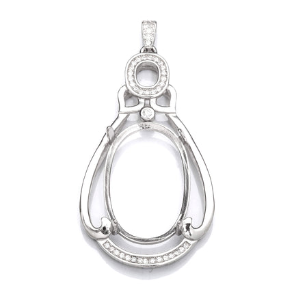 Pear Pendant with Cubic Zirconia Inlays and Oval Mounting and Bail in Sterling Silver 16x23mm