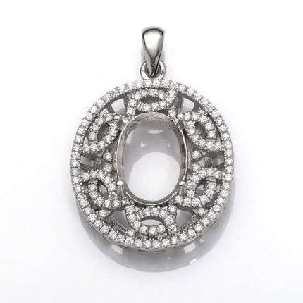 Oval Pendant with Cubic Zirconia Inlays and Oval Mounting and Bail in Sterling Silver 9x13mm