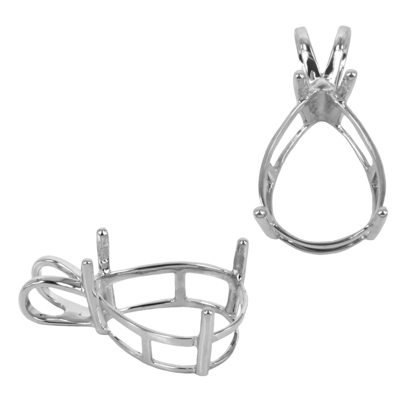 14K Gold Basket Pendant Setting with Pear Prongs Mounting including Split Bail - Various Sizes