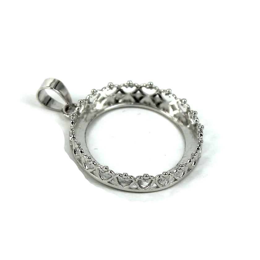 Hearts Pendant with Round Bezel Mounting and Bail in Sterling Silver 20mm