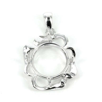 Swirling ribbon framed round pendant with soldered loop and bail in sterling silver 16x26mm