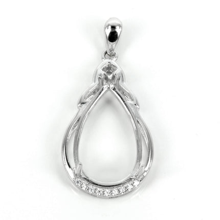 Pear shaped frame pendant with Cubic Zirconias and soldered loop and bail in sterling silver 14x30mm