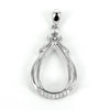 Pear shaped frame pendant with Cubic Zirconias and soldered loop and bail in sterling silver 14x30mm