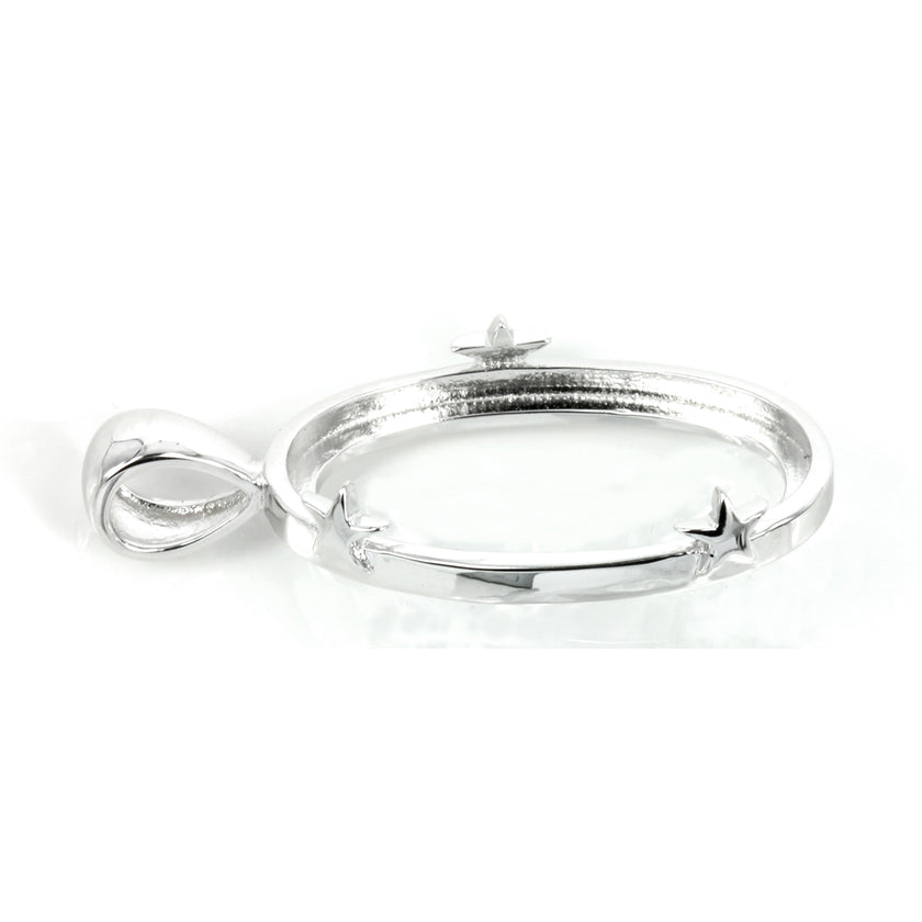 Oval pendant with star accents and soldered bail in sterling silver 42mm - 64.5mm
