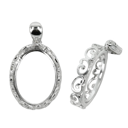 Oval Pendant with Rococo Bezel and Soldered Loop and Bail in Sterling Silver 12x16mm