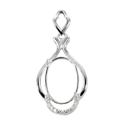 Oval Drop Pendant with Cubic Zirconias and Soldered Loop and Bail in Sterling Silver 10x14mm