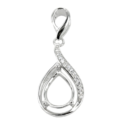 Pear Shaped Pendant with Cubic Zirconia Set Frame and Soldered Loop and Bail in Sterling Silver 8x10mm