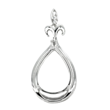 Frame Pear Shaped Pendant Set Soldered Loop and Cubic Zirconia Set Bail in Sterling Silver 10x15mm