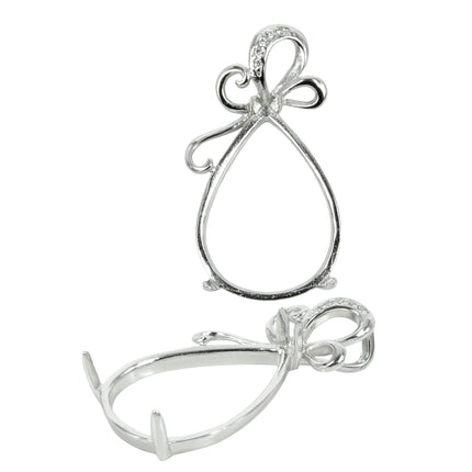 Pear Shaped Pendant With CZ's in Sterling Silver for 15x20mm Pear Stones