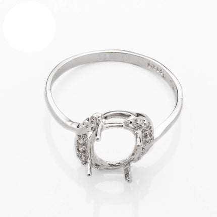 Unique Shape Ring with Cubic Zirconia Inlays and Oval Prongs Mounting in Sterling Silver 7x8mm