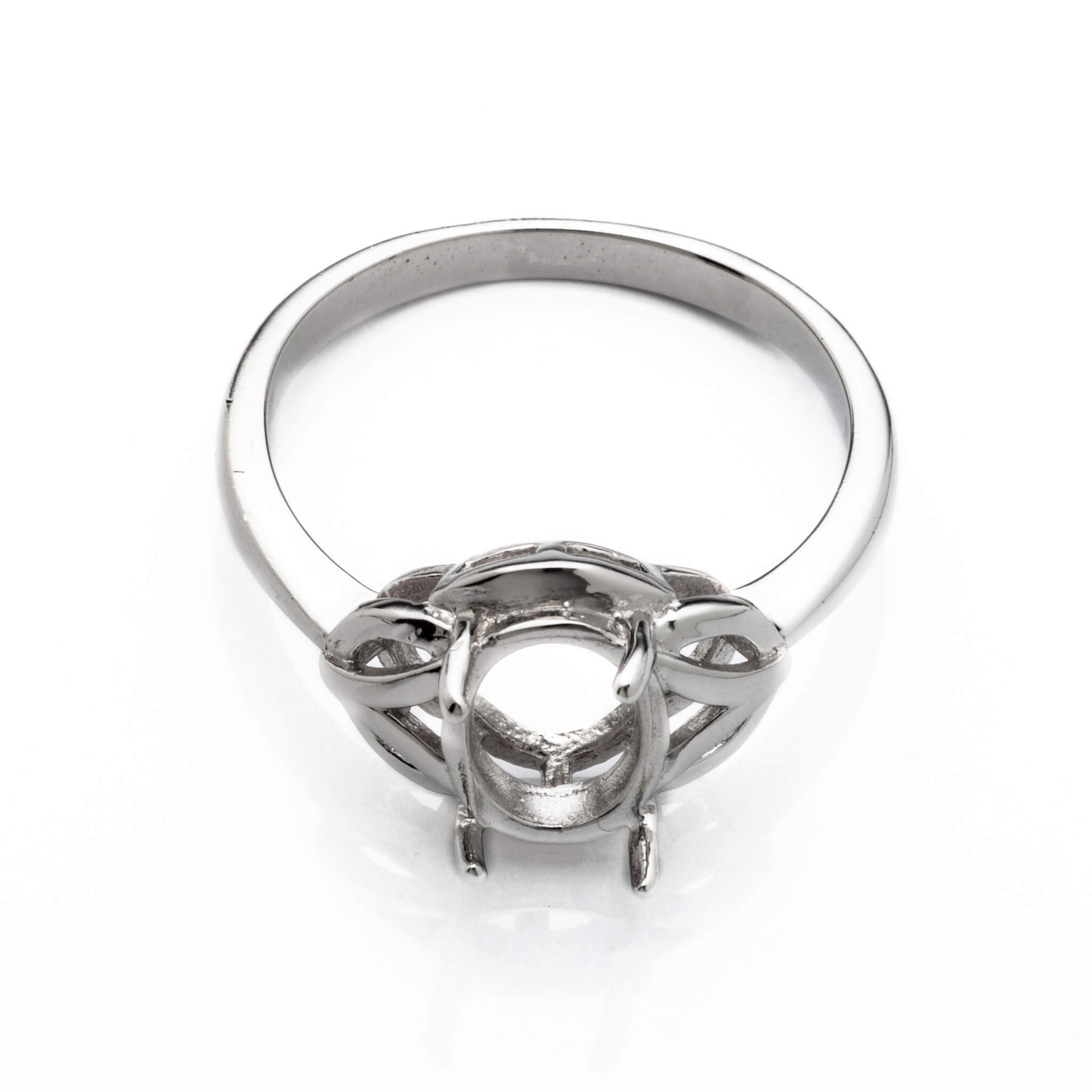 Hollow Leaf Ring with Oval Prongs Mounting in Sterling Silver 7x9mm