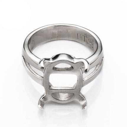 Split Shank Ring with Oval Prongs Mounting in Sterling Silver 11x15mm