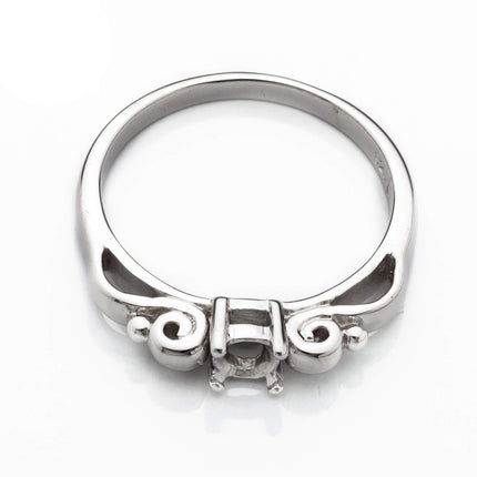 Scroll Ring with Round Prongs Mounting in Sterling Silver 4mm
