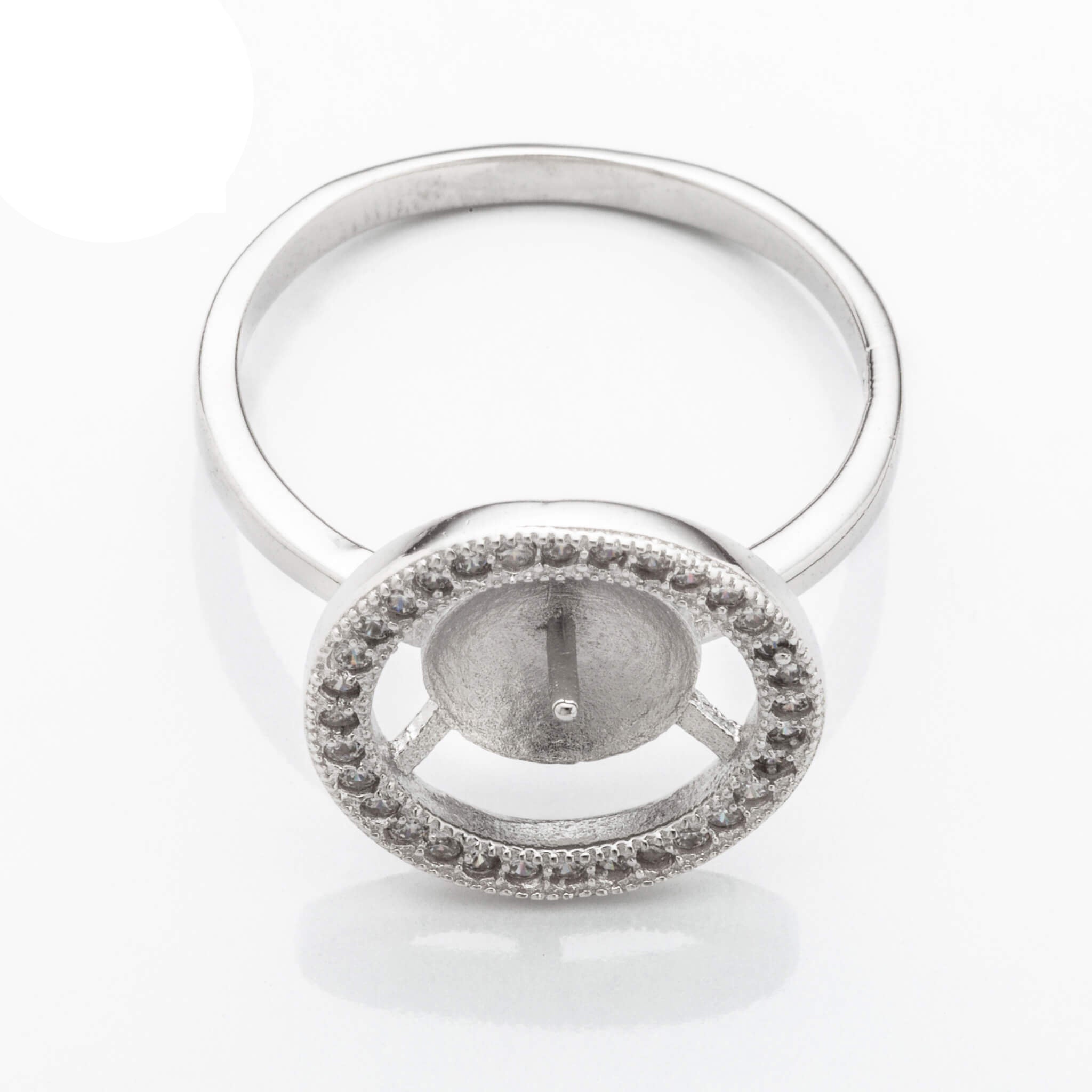 Dolly Ring with Cubic Zirconia Inlays and Cup and Peg Mounting in Sterling Silver 10mm
