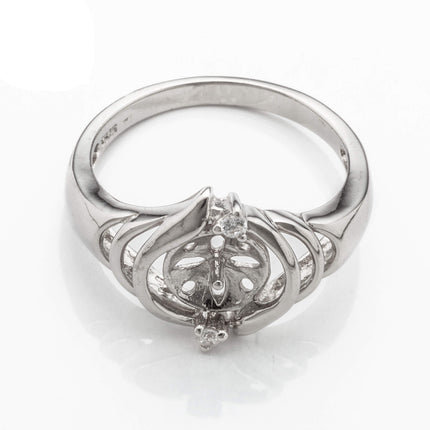 Half-Circle Ring with Cubic Zirconia Inlays and Cup and Peg Mounting in Sterling Silver 7mm