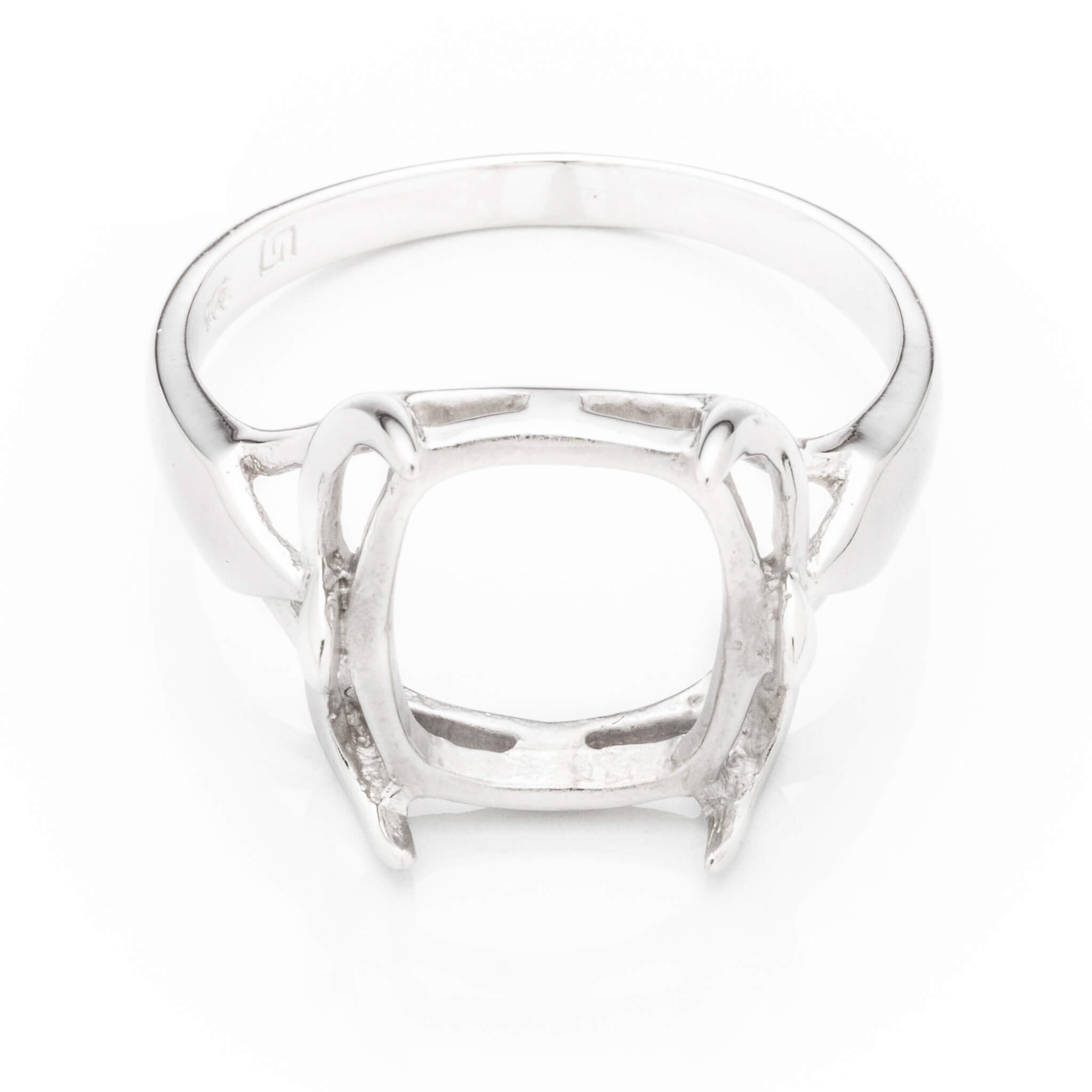 Ring with Rectangular Prongs Mounting in Sterling Silver 12x13mm