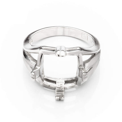 Tapered Ring with Rectangular Prongs Mounting in Sterling Silver 10x11mm