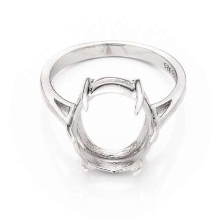 Ring with Oval Prongs Mounting in Sterling Silver 10x12mm