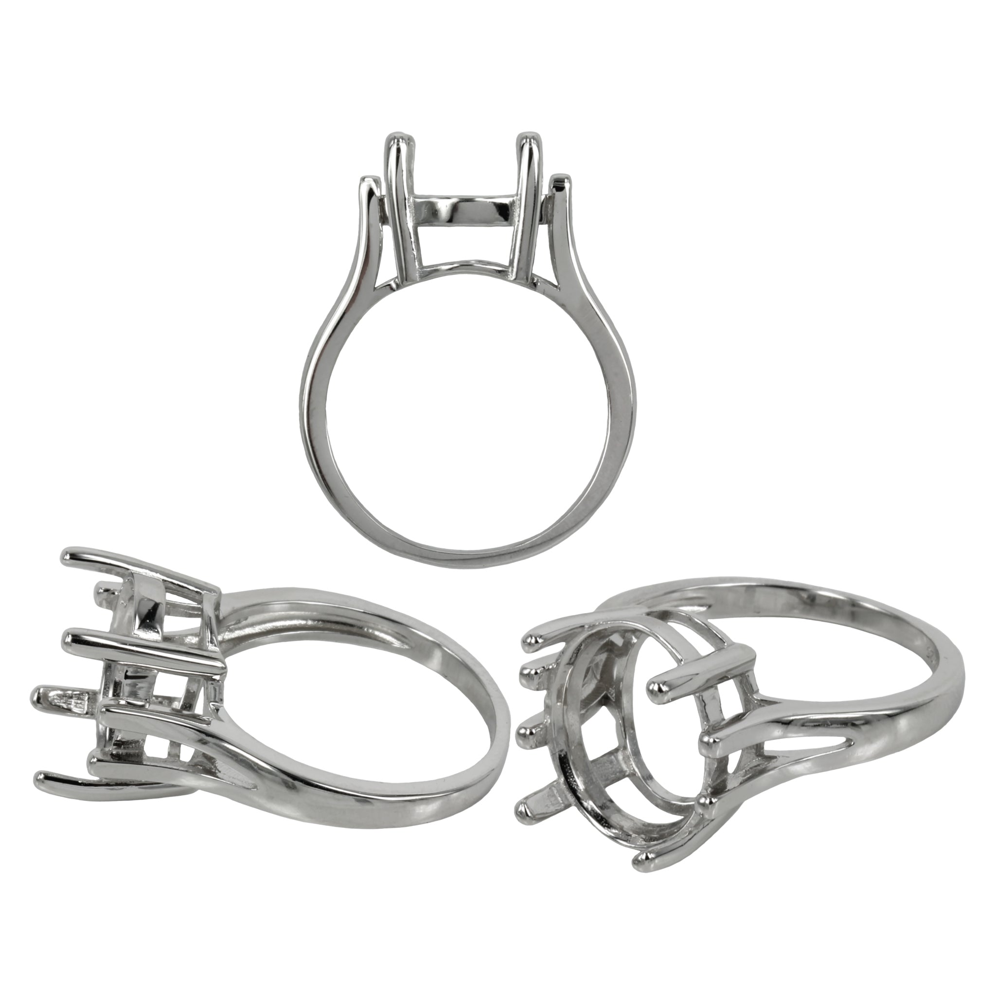 Tapered Ring with Oval Prongs Mounting in Sterling Silver 12x14mm