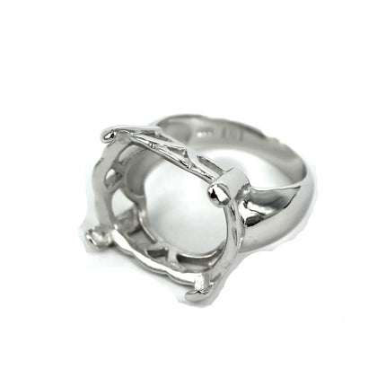 Ring with Oval Prongs Mounting in Sterling Silver 15x20mm