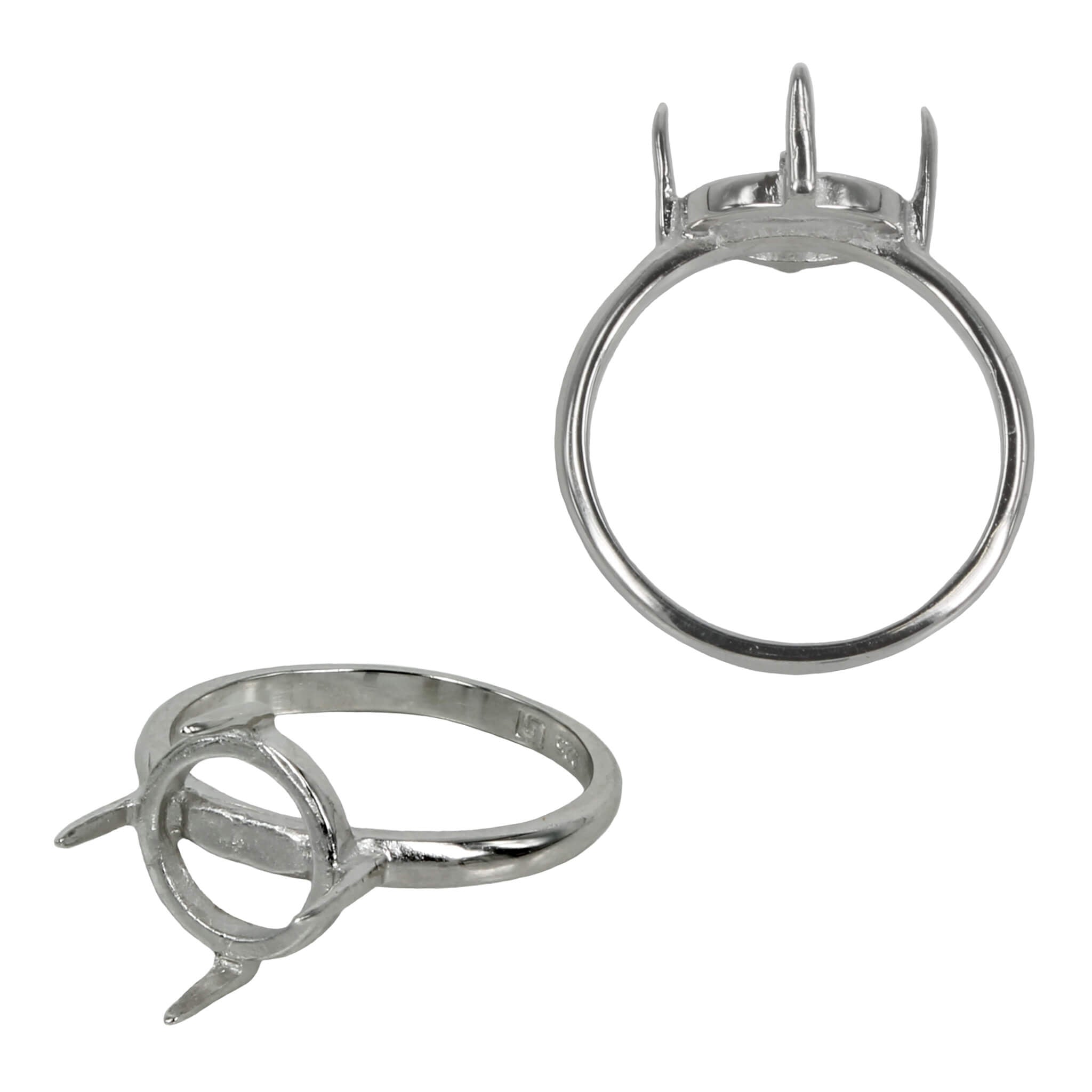 Classic Round Cab Ring with Prong Mounting in Sterling Silver 10mm