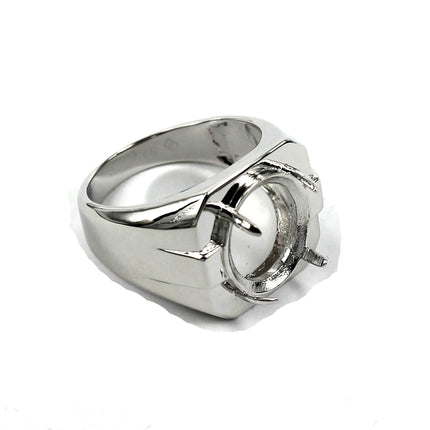 Ring with Oval Prongs Mounting in Sterling Silver 12x14mm