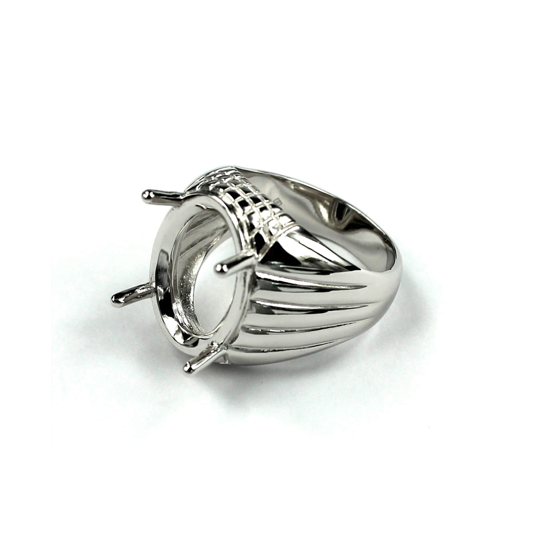 Textured Ring with Oval Prong Mounting in Sterling Silver 15x19mm