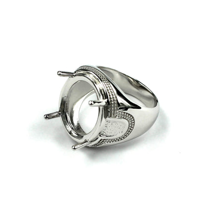 Textured Ring with Oval Prongs Mounting in Sterling Silver 18x21mm