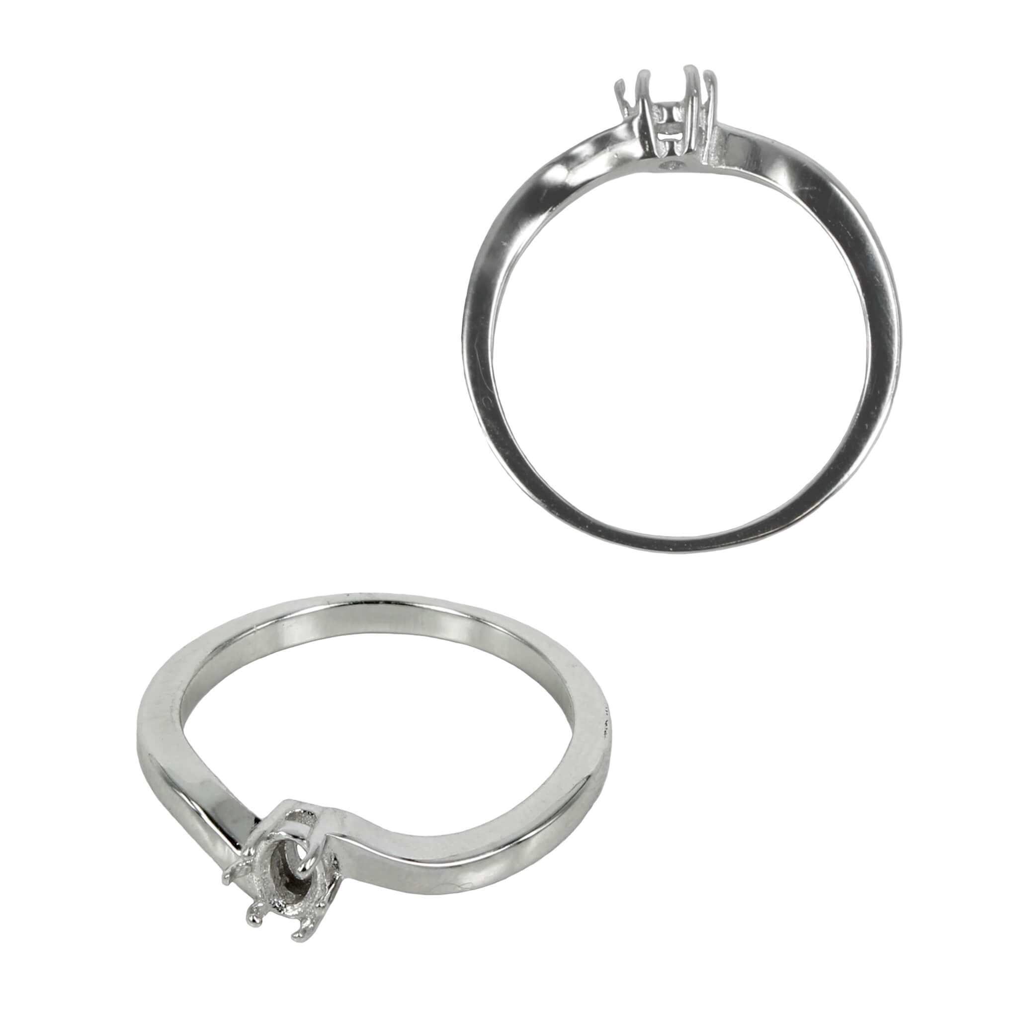 Cross-Over Ring with Oval 6-Prong Mounting in Sterling Silver 3x5mm