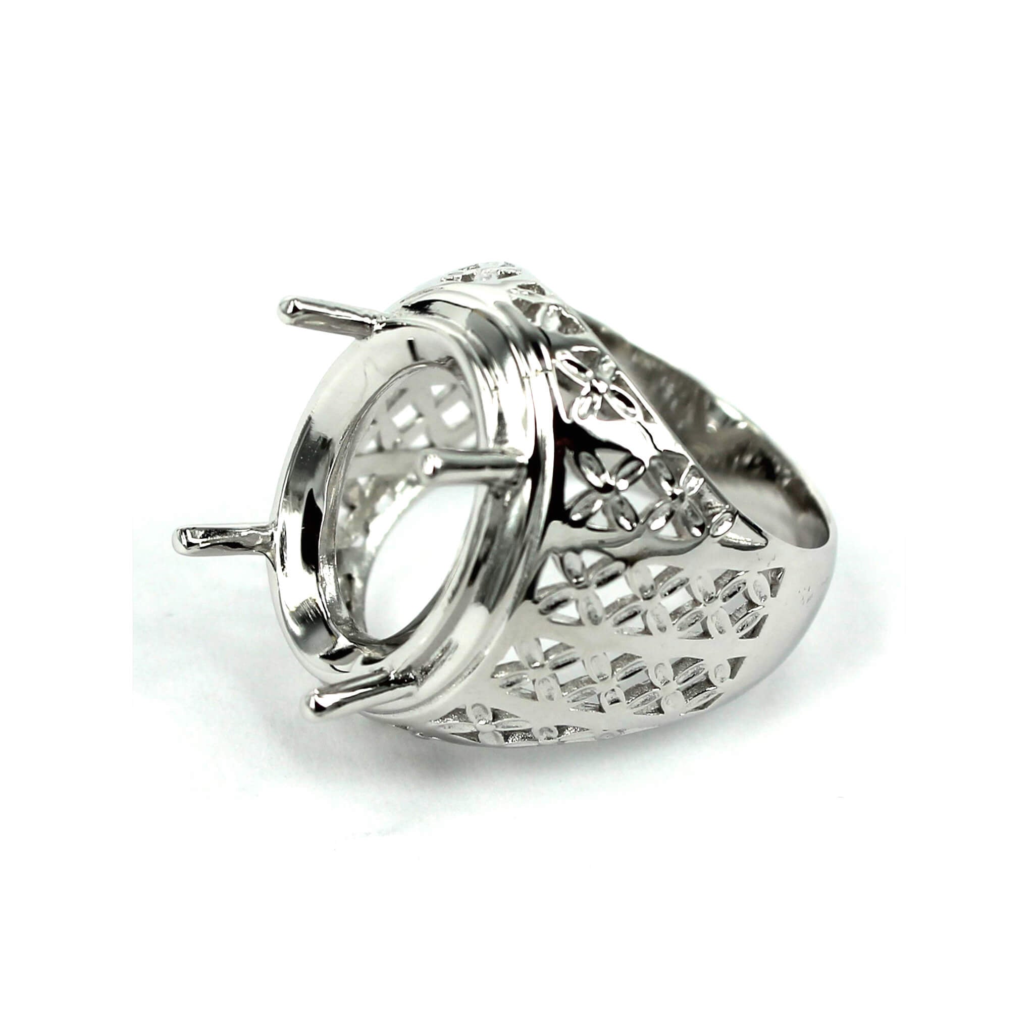 Hollow Crosses Ring with Oval Prongs Mounting in Sterling Silver 14x19mm