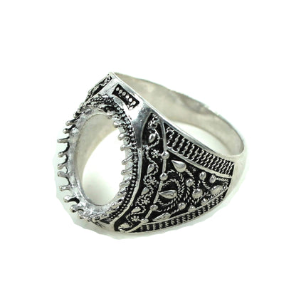 Unique Style Ring with Crown-Like Oval Bezel Mounting in Sterling Silver 12x16mm