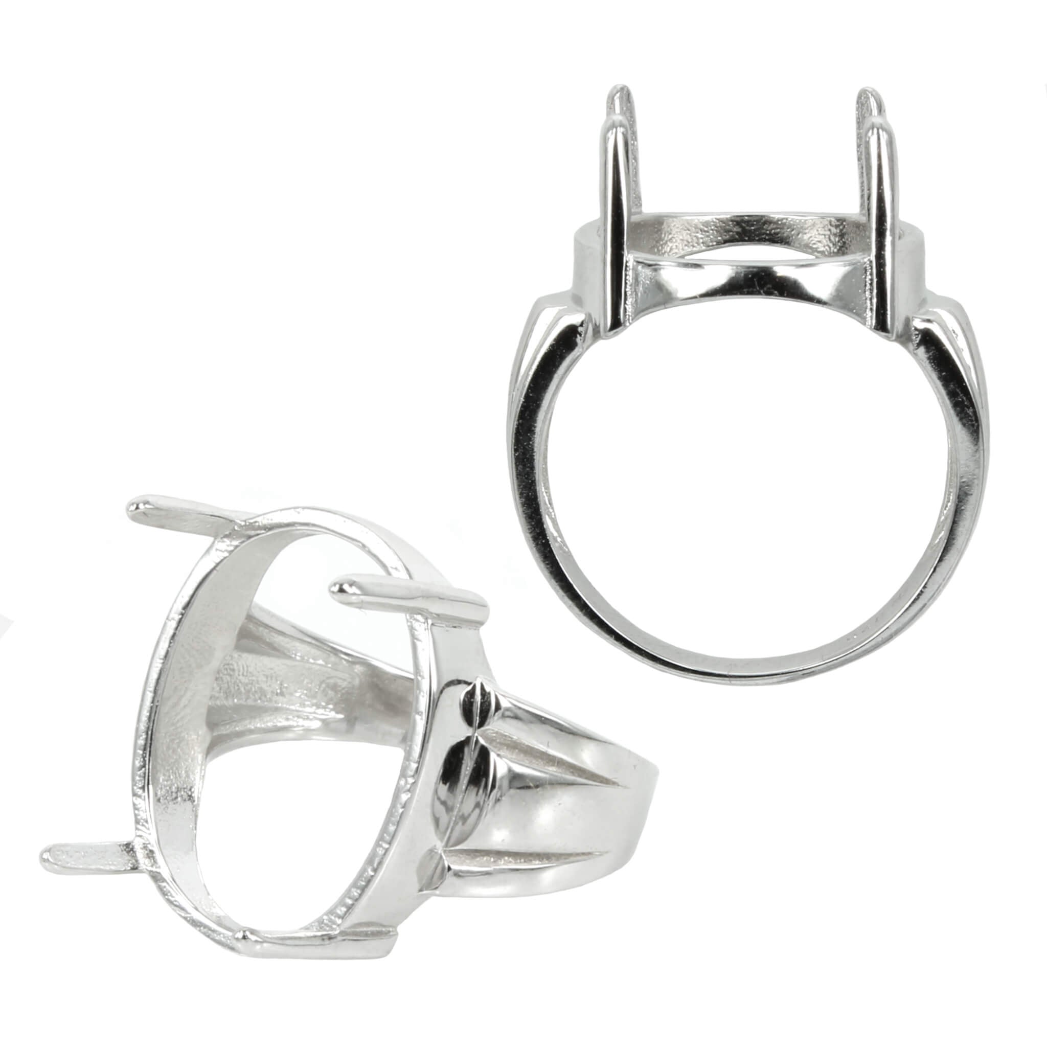 Adjustable Raised Ring Setting with Oval Prongs Mounting in Sterling Silver 16x21mm