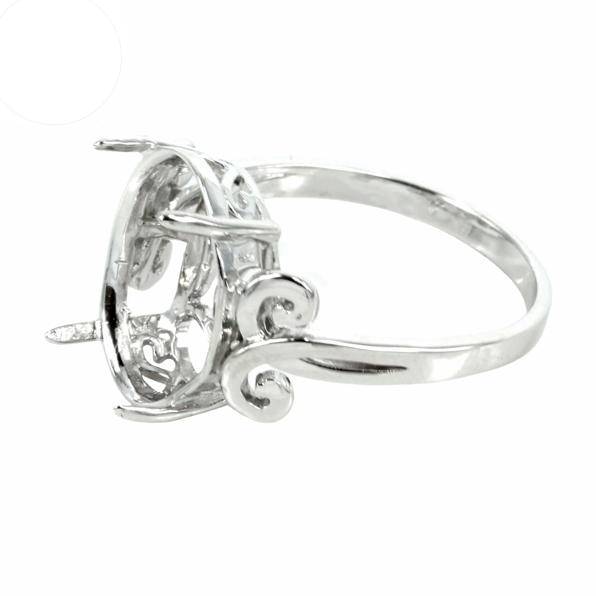 Fanfare Motif Gallery Ring in Sterling Silver for 12x16mm Oval Stones