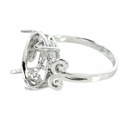 Fanfare Motif Gallery Ring in Sterling Silver for 12x16mm Oval Stones