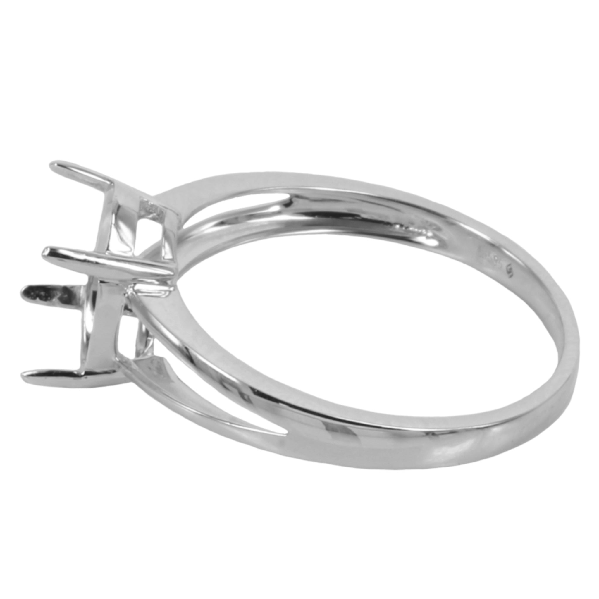 14K White Gold Classic Split-Shank Ring Setting with Oval Prongs Mounting 8x10mm