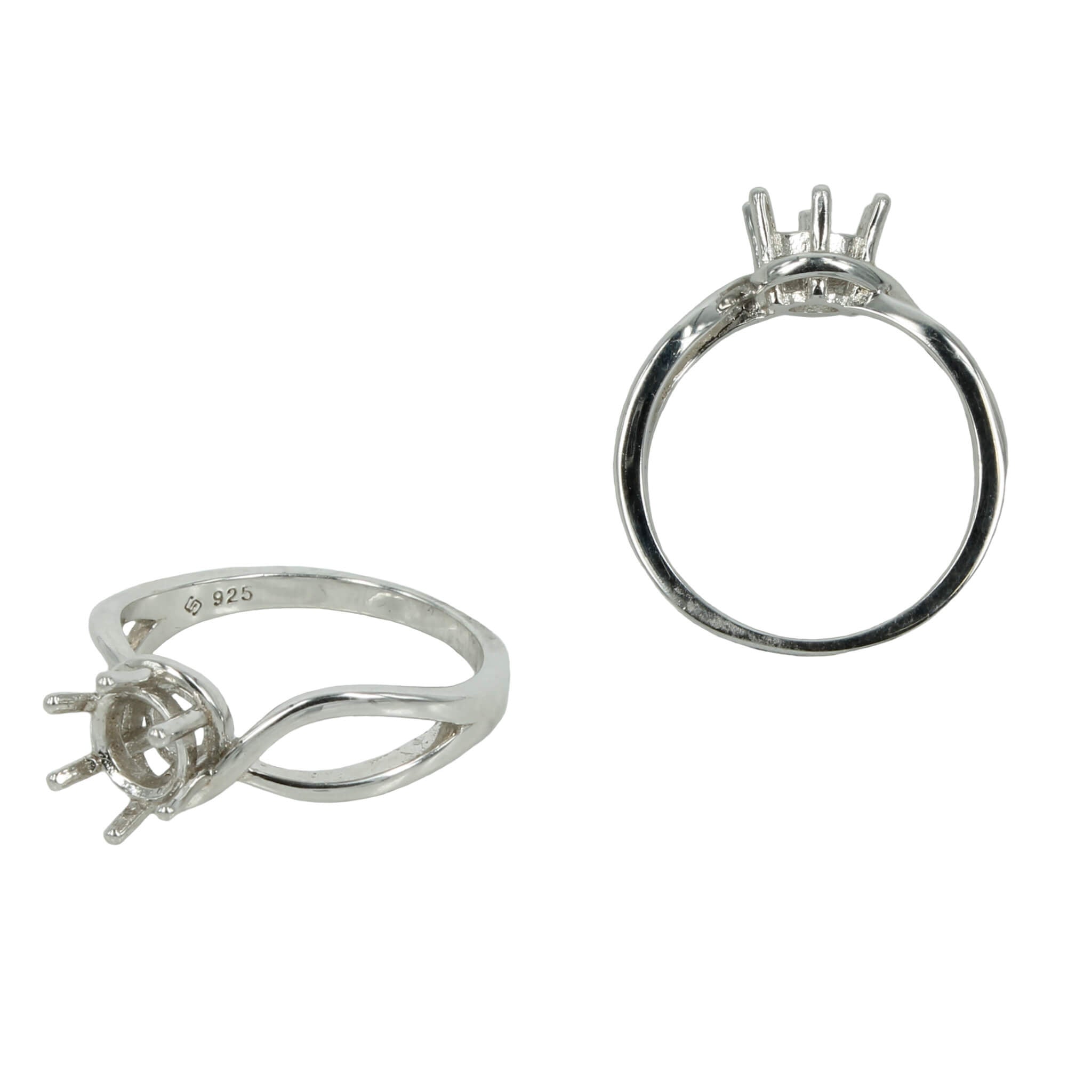 Cross-Over Split-Shank Ring in Sterling Silver for 6mm Round Stones