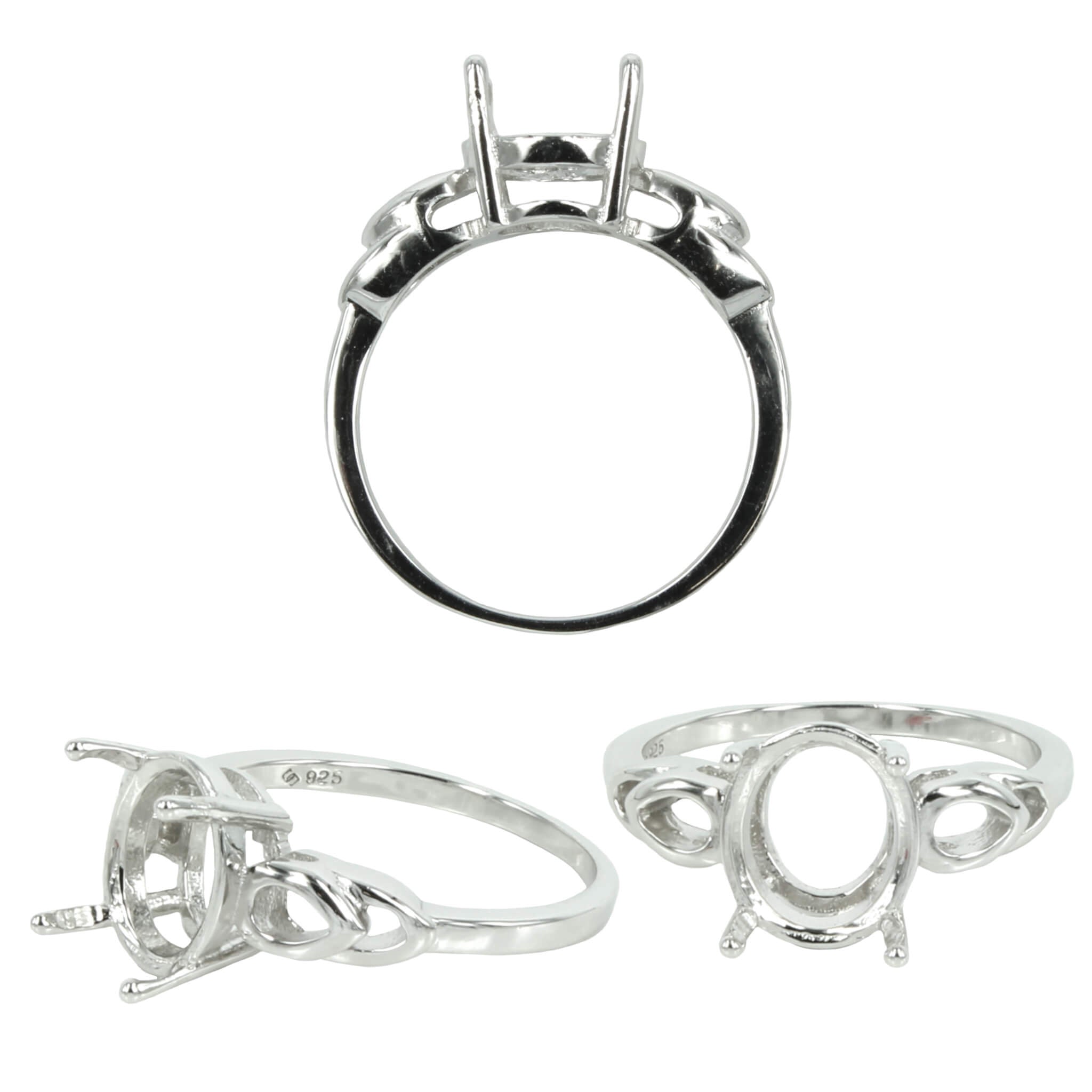 Decorated Split Shank Ring in Sterling Silver for 8x10mm Oval Stones