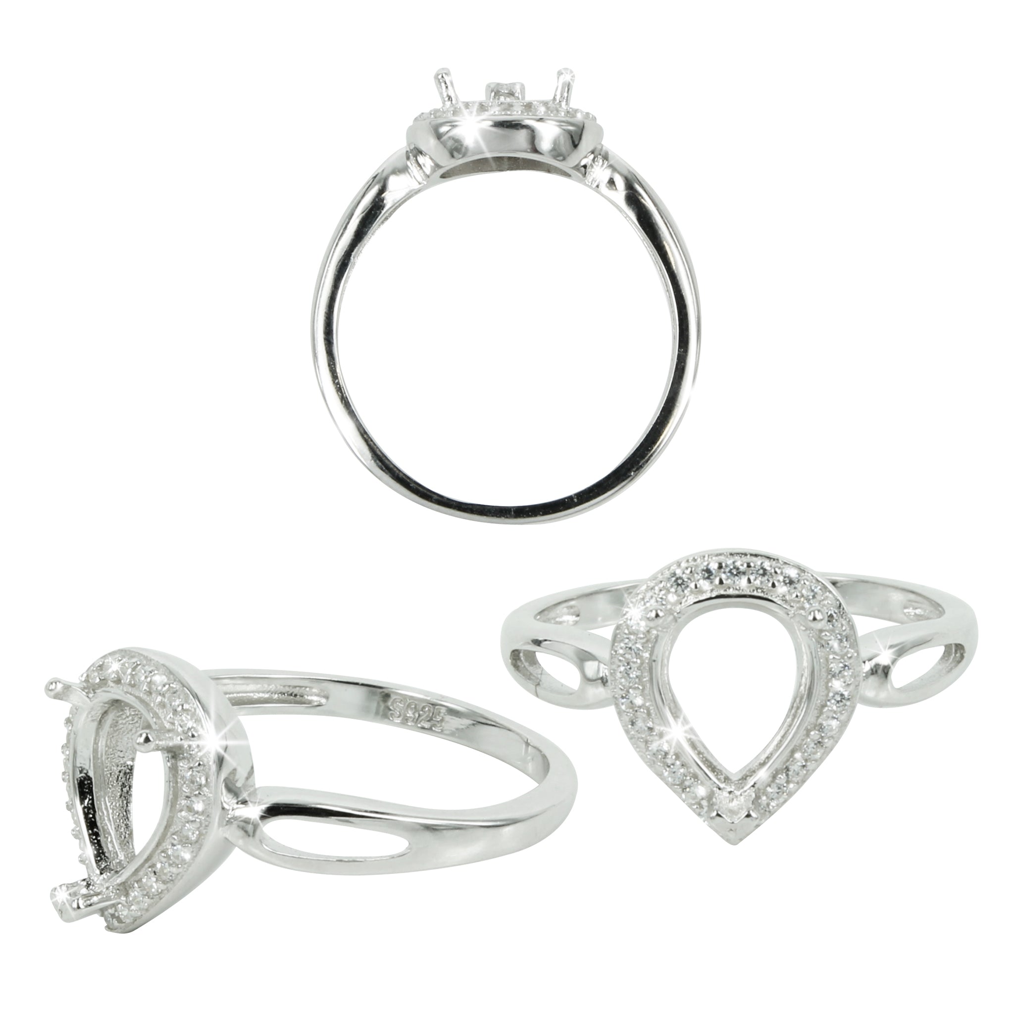 Pear Halo Ring in Sterling Silver for 6x7mm Pear Stones