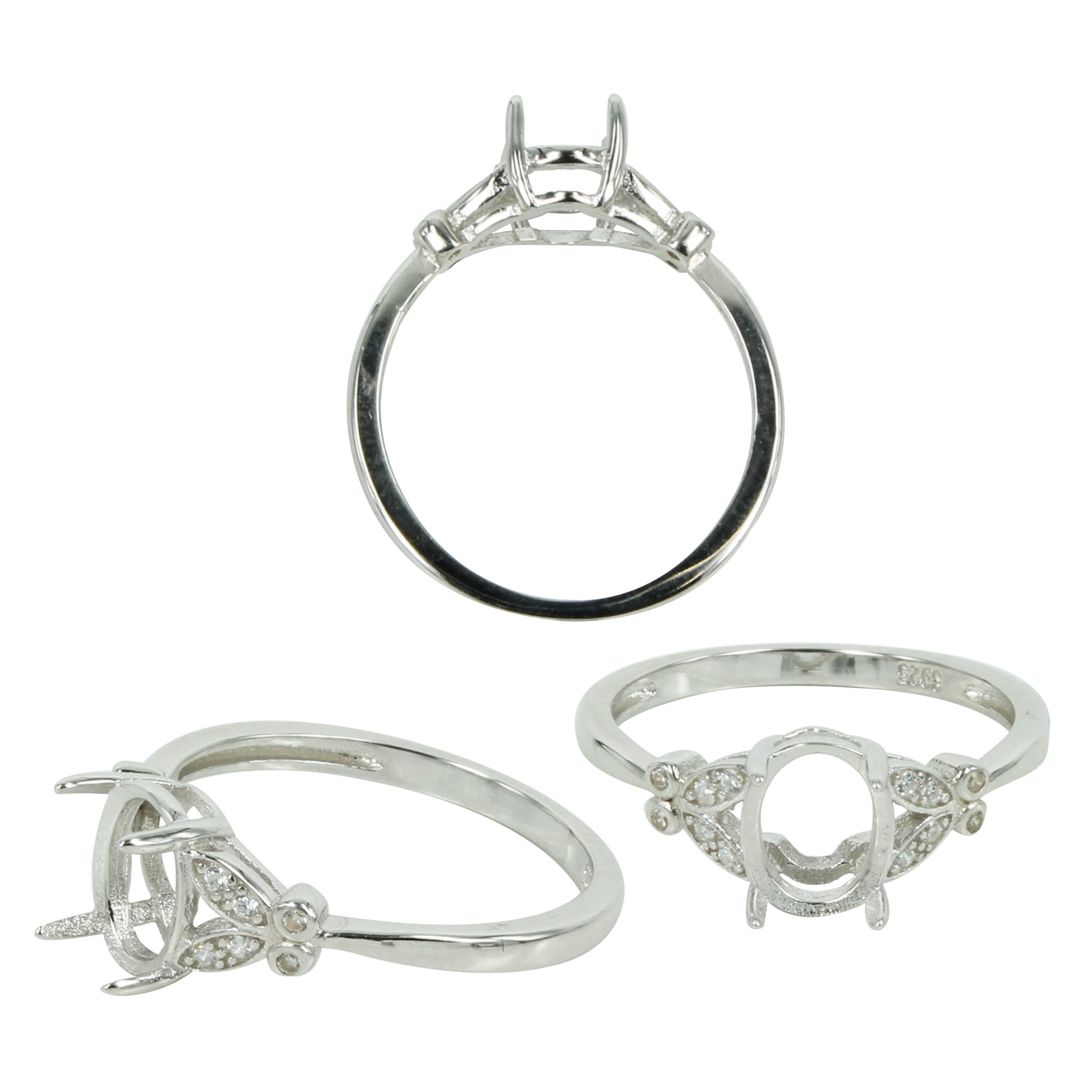 Butterfly Accents Ring in Sterling Silver for 6x8mm Oval Stones