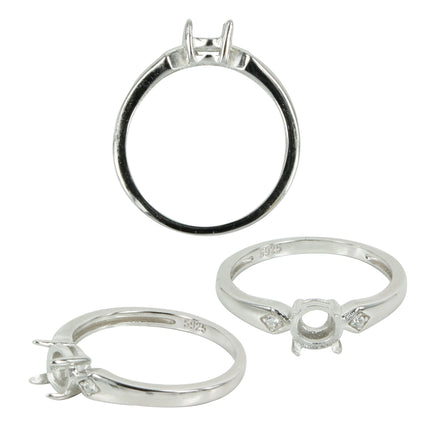 Chevron Band with CZ's Ring in Sterling Silver for 5mm Round Stones