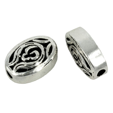 Oval Hollow Bead with Pierced Pattern in Sterling Silver 14x9mm