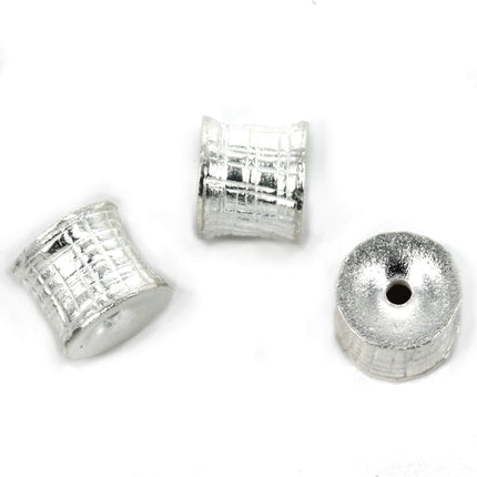 Inverted Drum Bead with Lined Texture in Sterling Silver 11x9mm