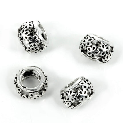 Flower Patterned Rolo Spacer Bead in Sterling Silver 8x5mm