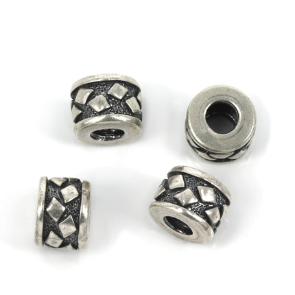 Diamond Patterned Short Tube Bead in Sterling Silver 7x9mm