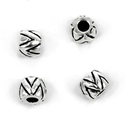 Rolo Spacer Bead with Chevron Patterns in Sterling Silver 6x5mm