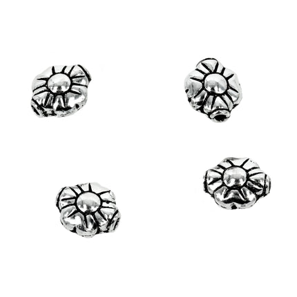 Hollow Flat Floral Bead in Sterling Silver 8x7x4mm